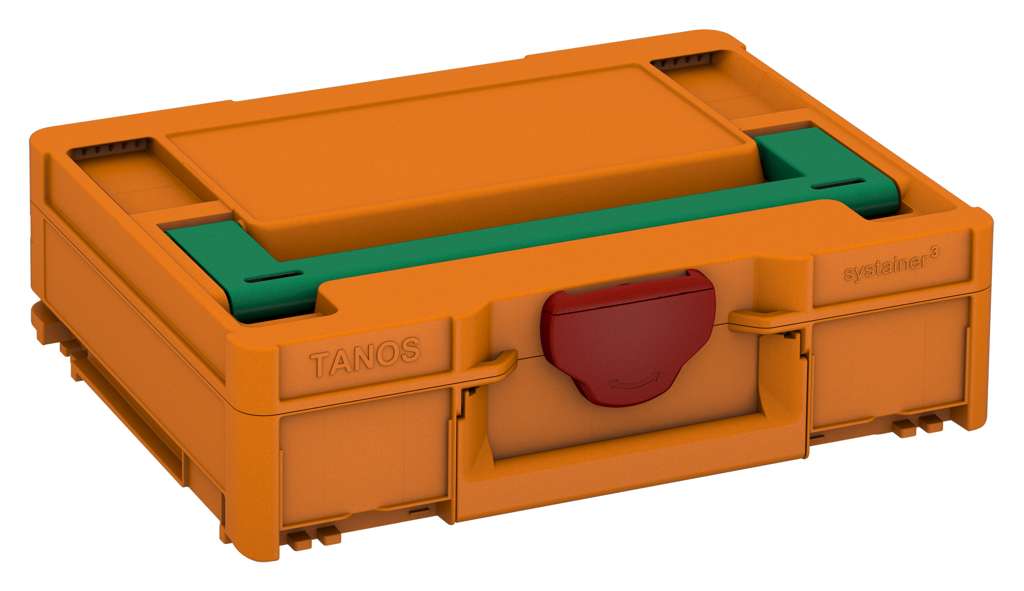 Systainer³ M 112, Deep Orange with Signal Green lid handle and Carmine Red catches