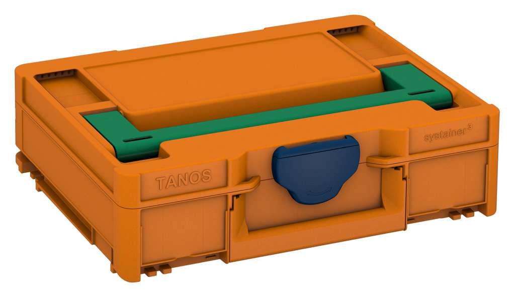 Systainer³ M 112, Deep Orange with Signal Green lid handle and Sapphire Blue catches
