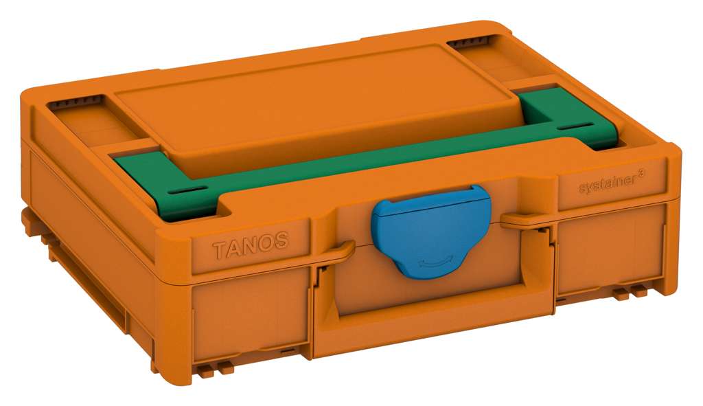 Systainer³ M 112, Deep Orange with Signal Green lid handle and Sky Blue catches