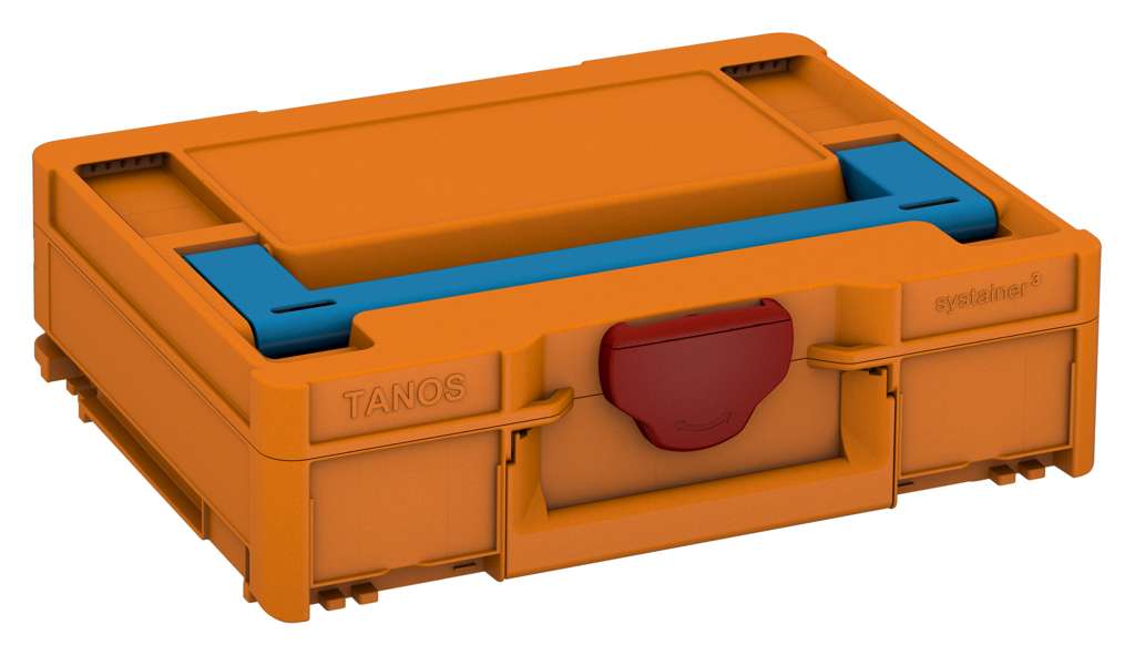 Systainer³ M 112, Deep Orange with Sky Blue lid handle and Carmine Red catches