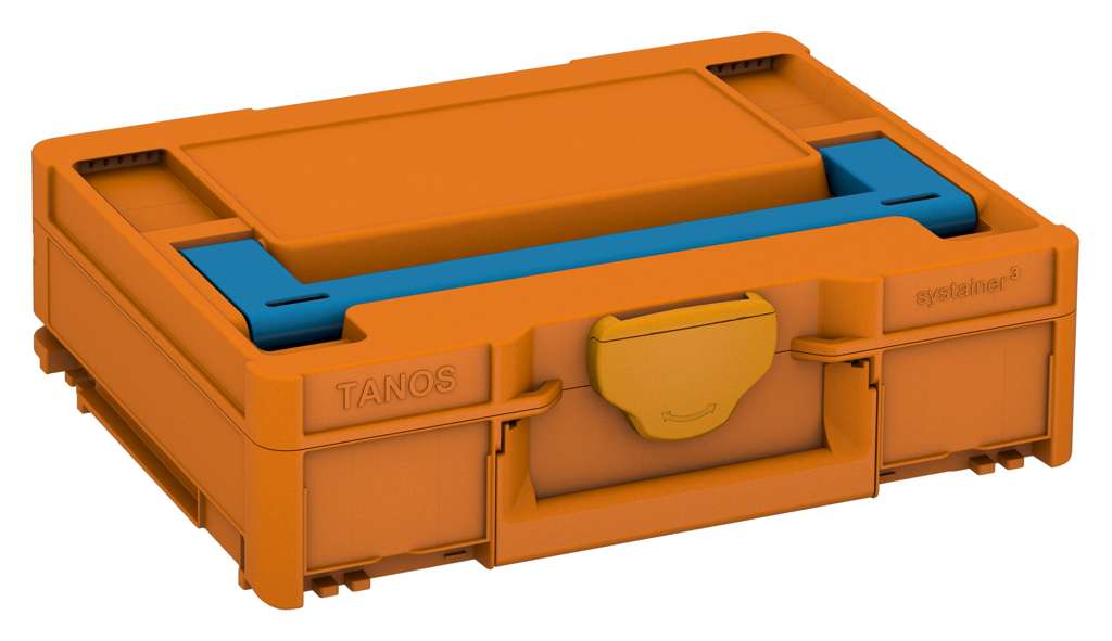Systainer³ M 112, Deep Orange with Sky Blue lid handle and Daffodil Yellow catches