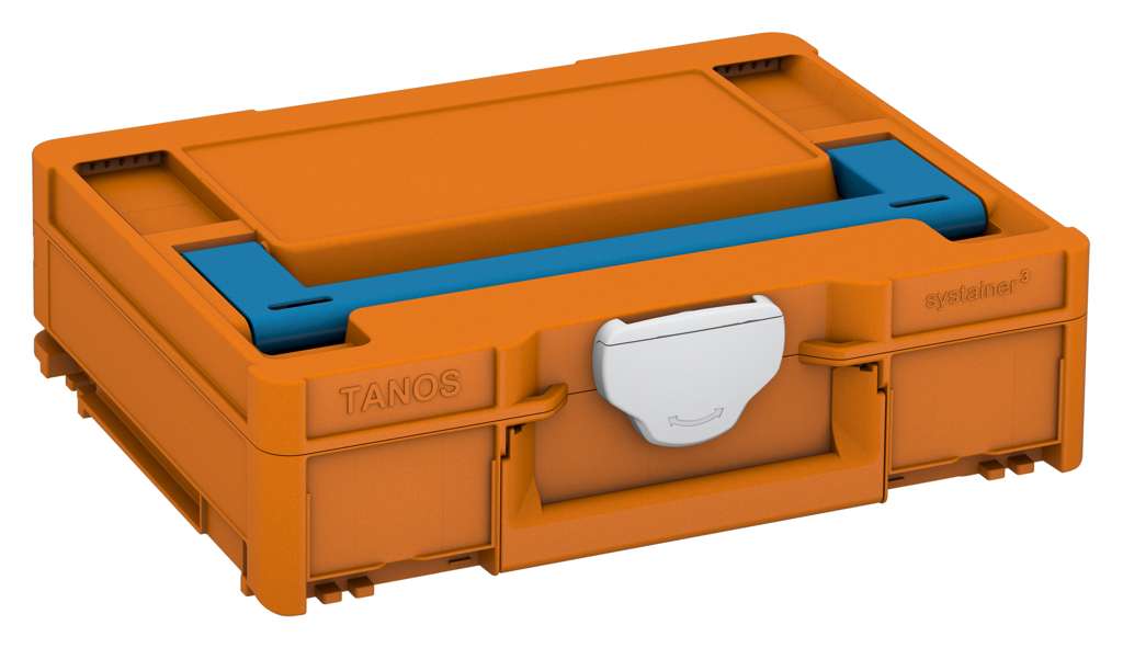 Systainer³ M 112, Deep Orange with Sky Blue lid handle and Light Grey catches