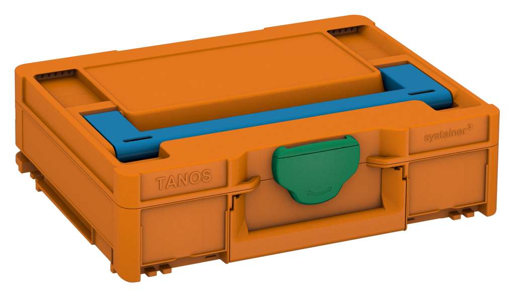 Systainer³ M 112, Deep Orange with Sky Blue lid handle and Signal Green catches