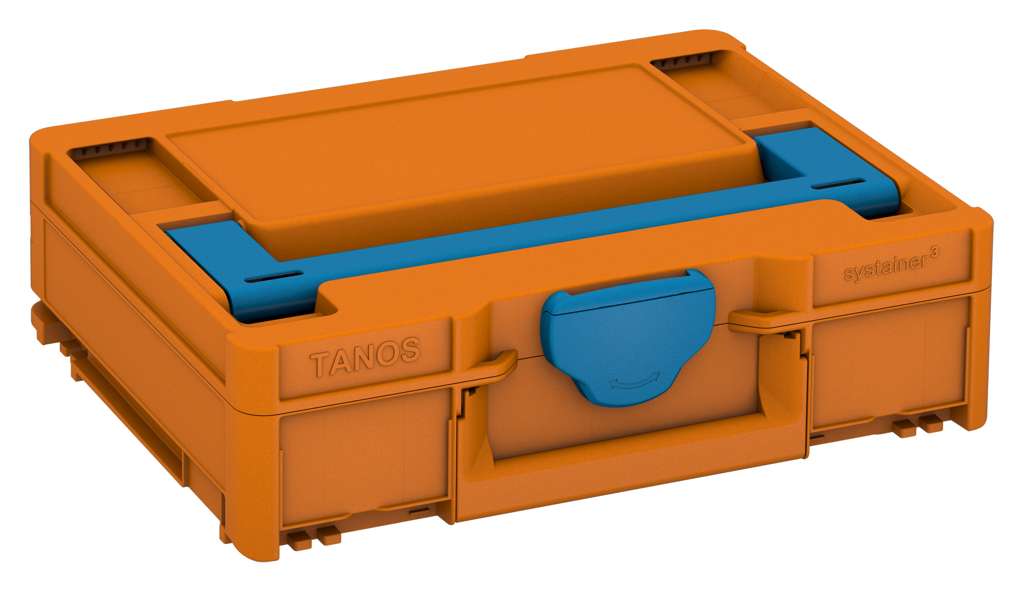 Systainer³ M 112, Deep Orange with Sky Blue lid handle and Sky Blue catches