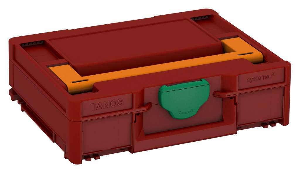 Systainer³ M 112, Carmine Red with Deep Orange lid handle and Signal Green catches