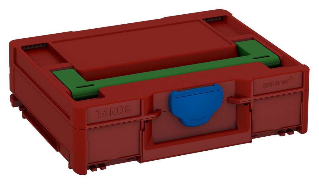 Systainer³ M 112, Carmine Red with Emerald Green lid handle and Signal Blue catches