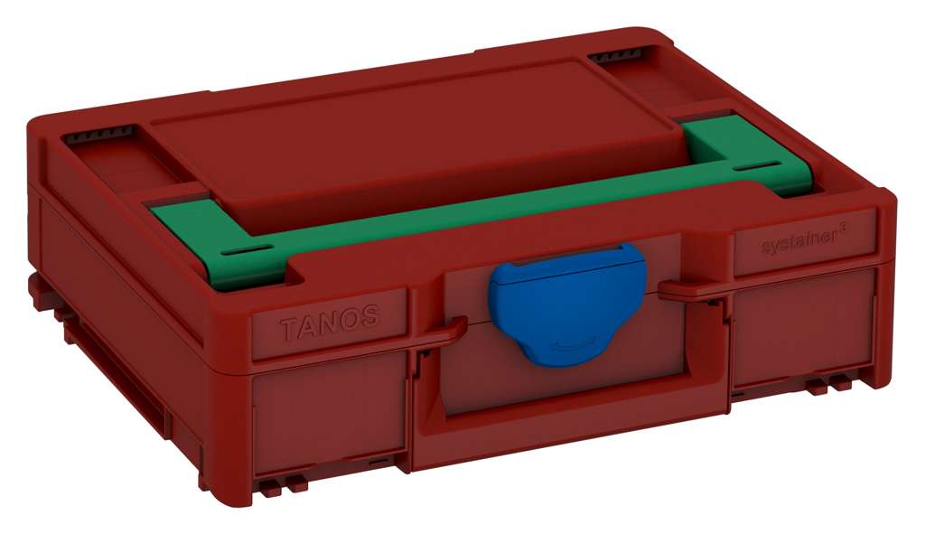 Systainer³ M 112, Carmine Red with Signal Green lid handle and Signal Blue catches