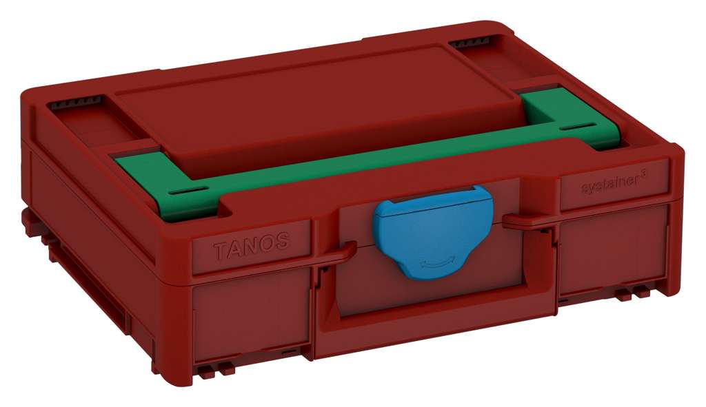 Systainer³ M 112, Carmine Red with Signal Green lid handle and Sky Blue catches