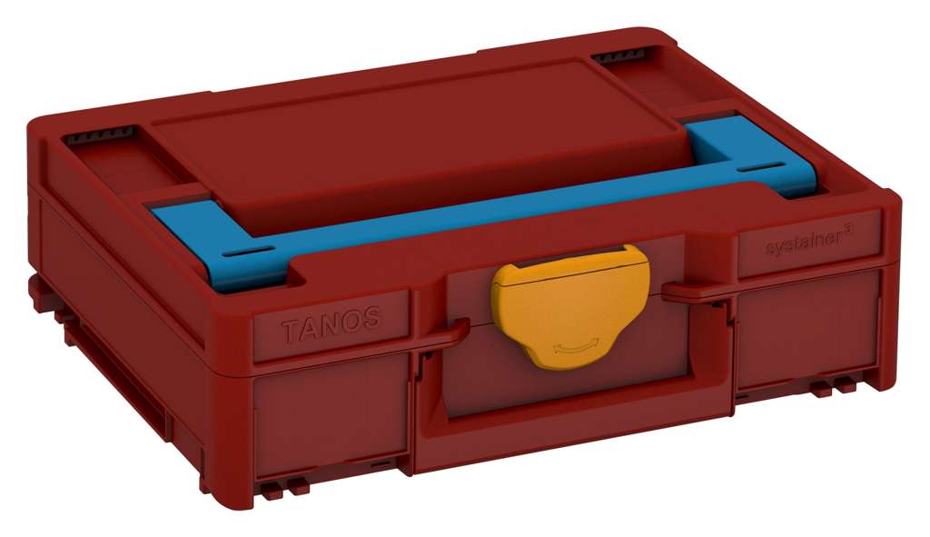Systainer³ M 112, Carmine Red with Sky Blue lid handle and Daffodil Yellow catches