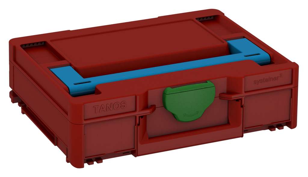 Systainer³ M 112, Carmine Red with Sky Blue lid handle and Emerald Green catches