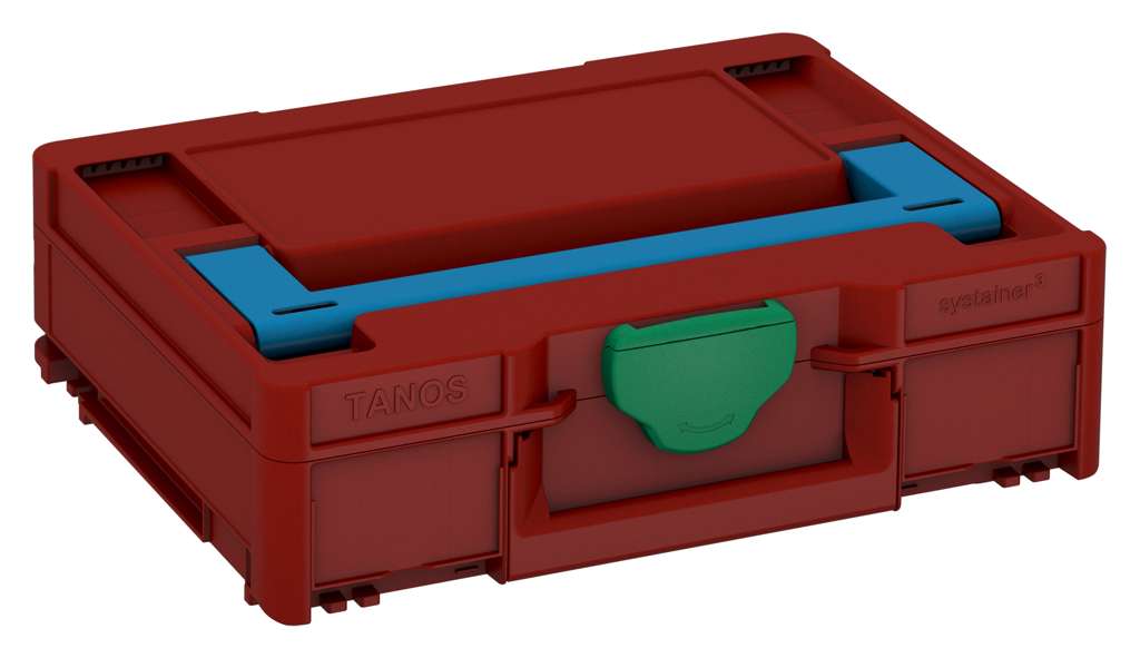 Systainer³ M 112, Carmine Red with Sky Blue lid handle and Signal Green catches