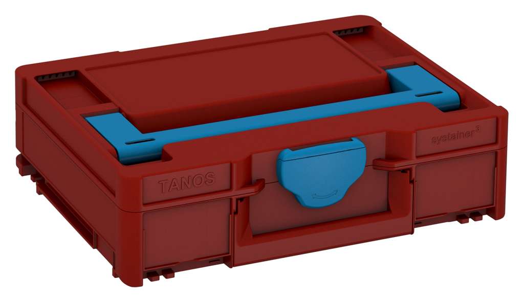 Systainer³ M 112, Carmine Red with Sky Blue lid handle and Sky Blue catches