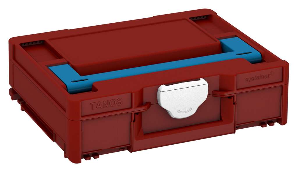Systainer³ M 112, Carmine Red with Sky Blue lid handle and White catches