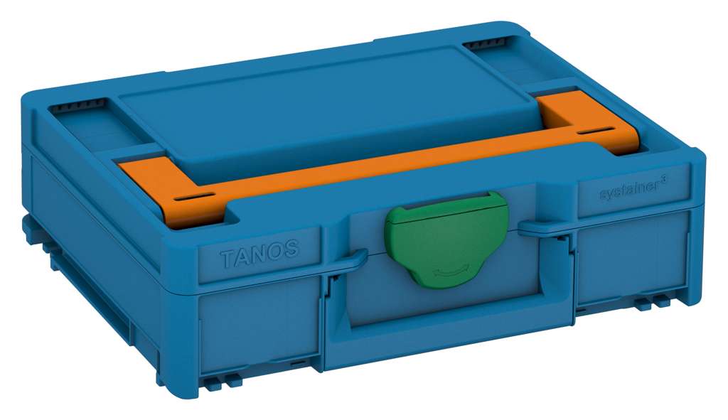Systainer³ M 112, Sky Blue with Deep Orange lid handle and Signal Green catches