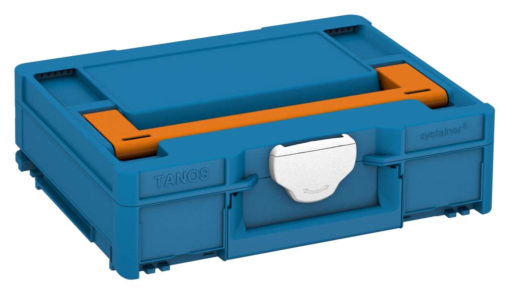 Systainer³ M 112, Sky Blue with Deep Orange lid handle and White catches
