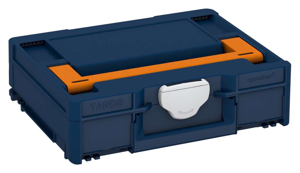 Systainer³ M 112, Sapphire Blue with Deep Orange lid handle and Light Grey catches