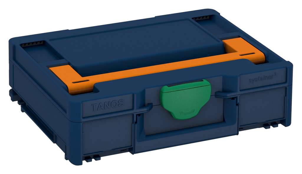 Systainer³ M 112, Sapphire Blue with Deep Orange lid handle and Signal Green catches