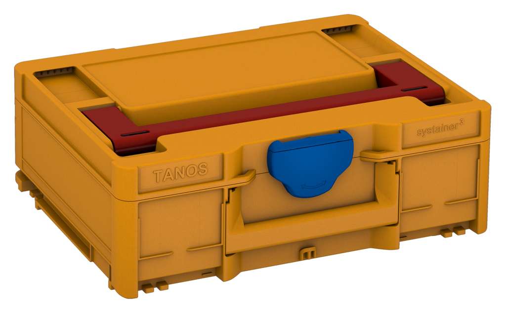Systainer³ M 137, Daffodil Yellow with Carmine Red lid handle and Signal Blue catches