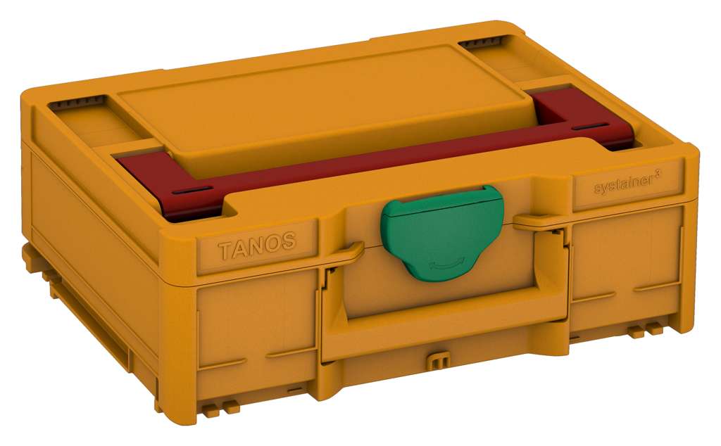 Systainer³ M 137, Daffodil Yellow with Carmine Red lid handle and Signal Green catches