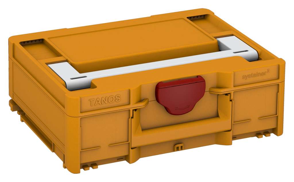 Systainer³ M 137, Daffodil Yellow with Light Grey lid handle and Carmine Red catches