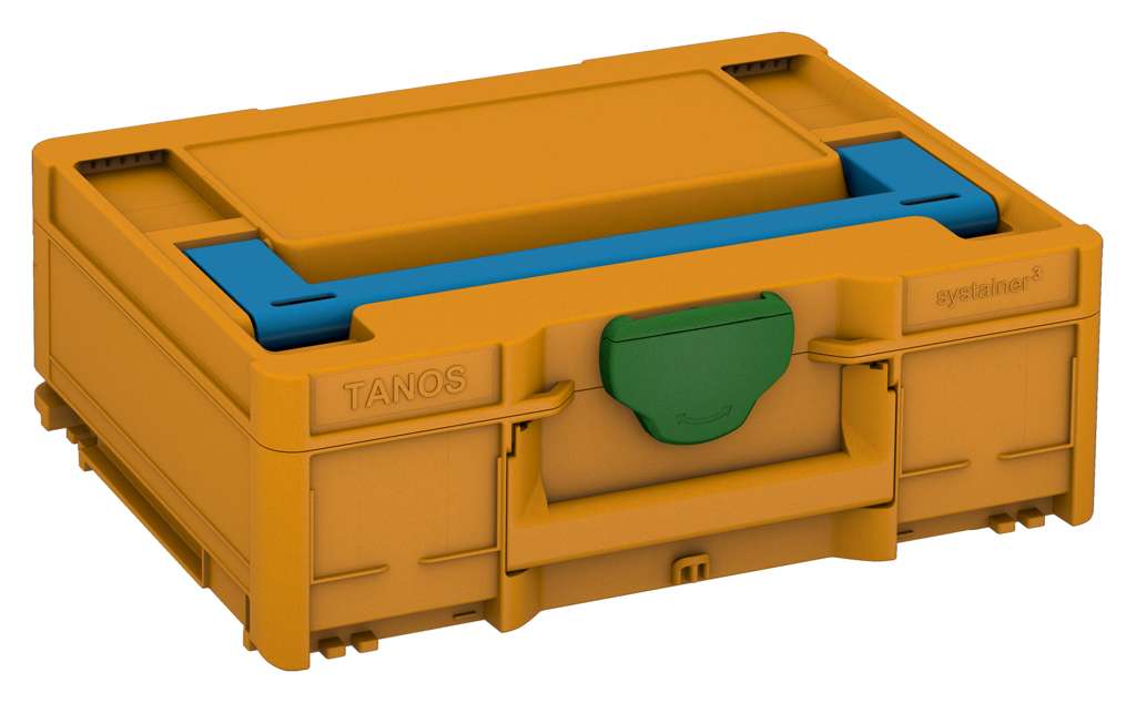 Systainer³ M 137, Daffodil Yellow with Sky Blue lid handle and Emerald Green catches
