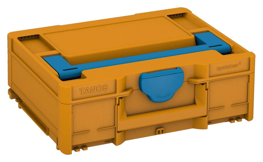 Systainer³ M 137, Daffodil Yellow with Sky Blue lid handle and Sky Blue catches