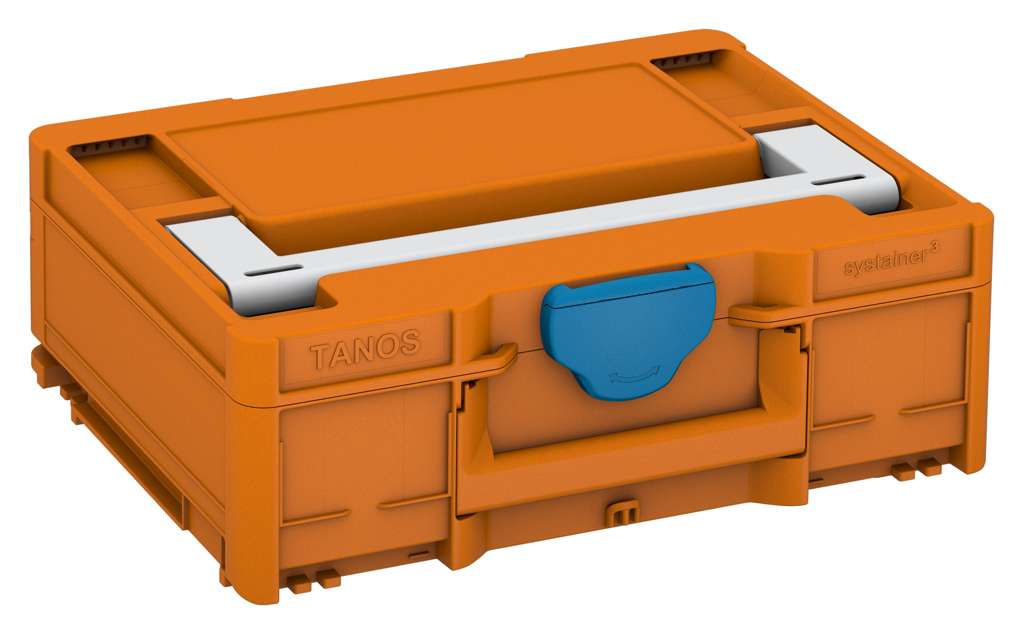 Systainer³ M 137, Deep Orange with Light Grey lid handle and Sky Blue catches