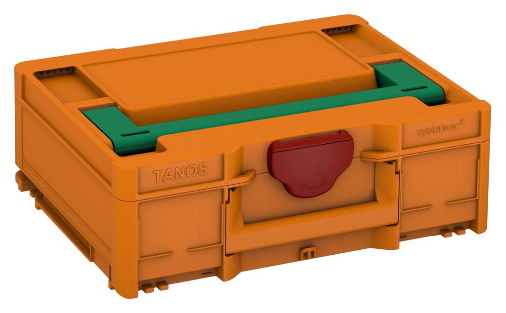 Systainer³ M 137, Deep Orange with Signal Green lid handle and Carmine Red catches