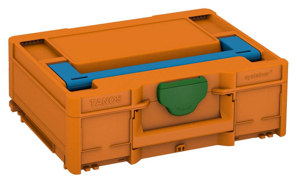 Systainer³ M 137, Deep Orange with Sky Blue lid handle and Emerald Green catches