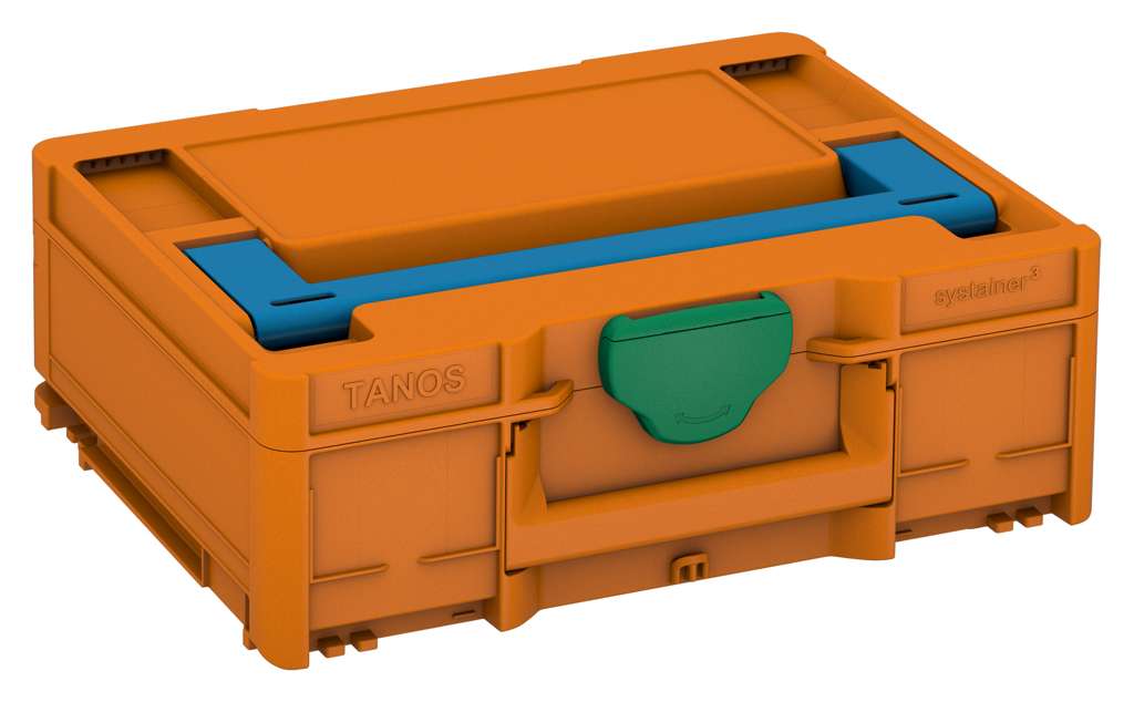 Systainer³ M 137, Deep Orange with Sky Blue lid handle and Signal Green catches