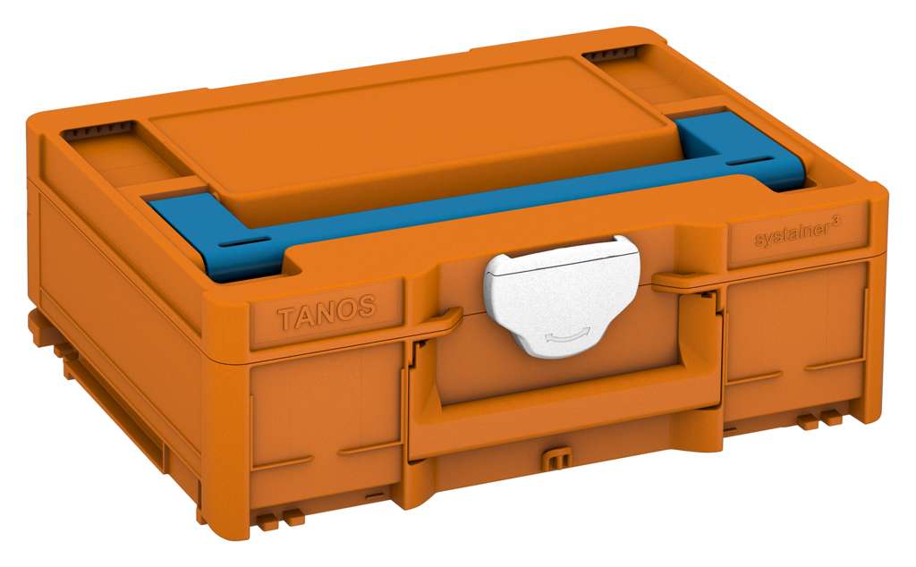 Systainer³ M 137, Deep Orange with Sky Blue lid handle and White catches