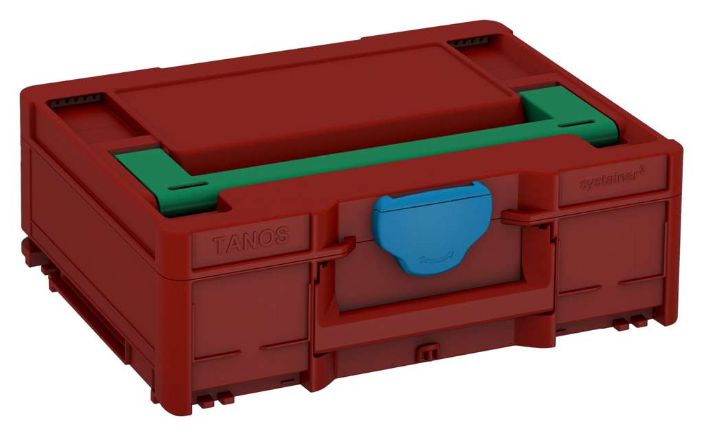 Systainer³ M 137, Carmine Red with Signal Green lid handle and Sky Blue catches