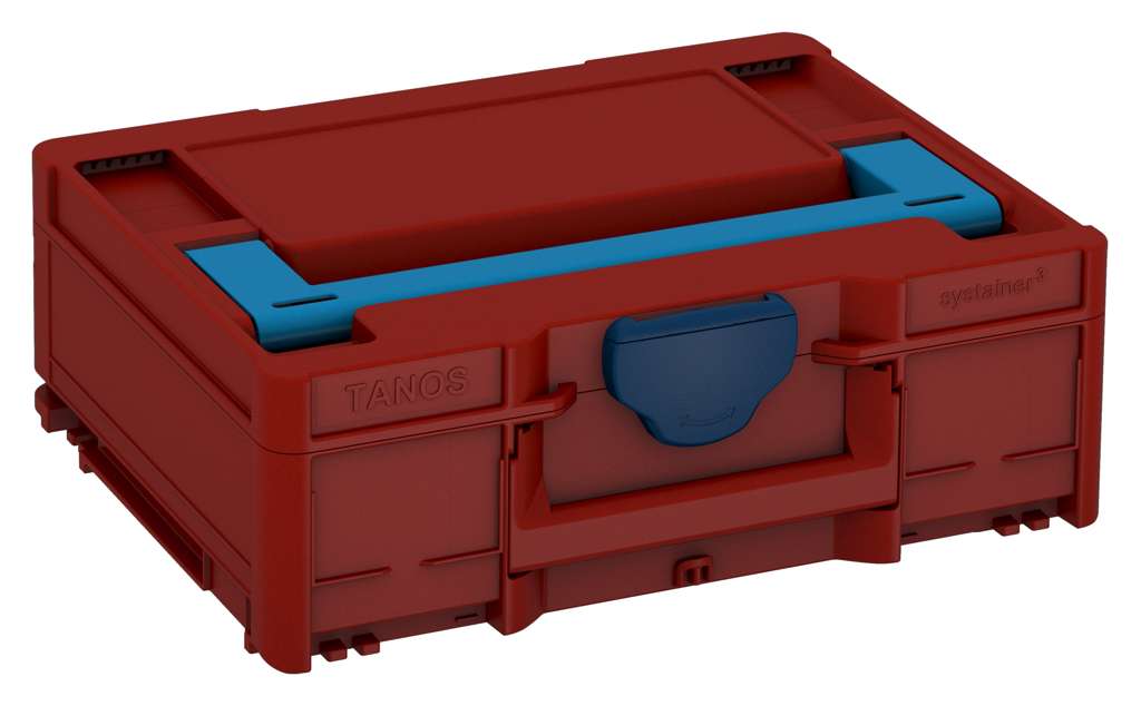 Systainer³ M 137, Carmine Red with Sky Blue lid handle and Sapphire Blue catches
