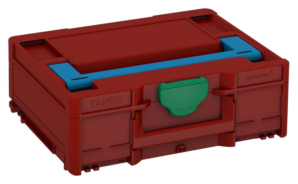 Systainer³ M 137, Carmine Red with Sky Blue lid handle and Signal Green catches