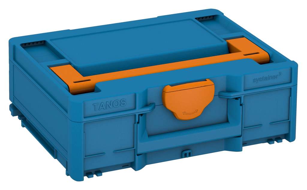 Systainer³ M 137, Sky Blue with Deep Orange lid handle and Deep Orange catches
