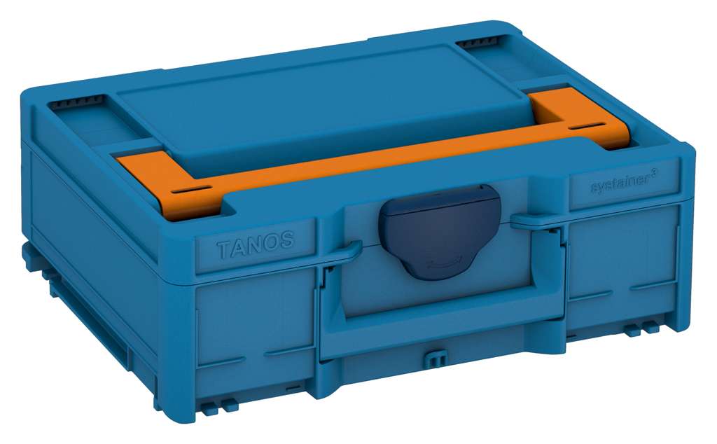Systainer³ M 137, Sky Blue with Deep Orange lid handle and Sapphire Blue catches