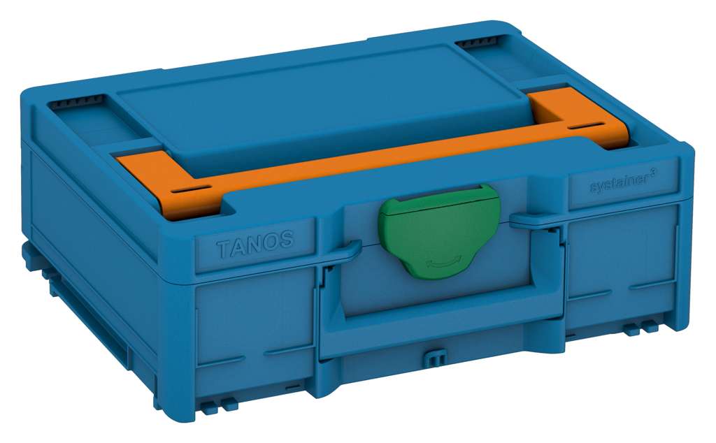 Systainer³ M 137, Sky Blue with Deep Orange lid handle and Signal Green catches