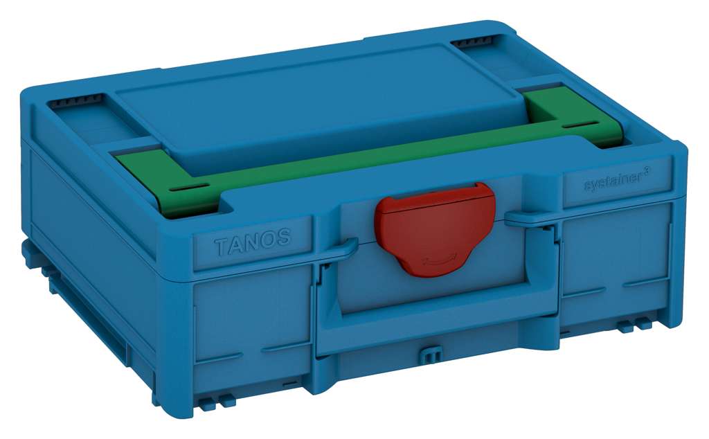 Systainer³ M 137, Sky Blue with Signal Green lid handle and Carmine Red catches