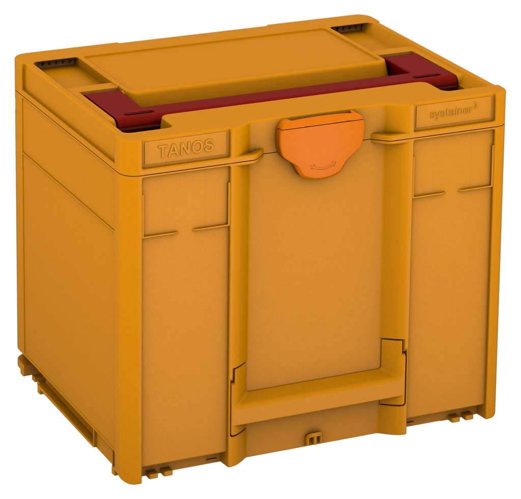 Systainer³ M 337, Daffodil Yellow with Carmine Red lid handle and Deep Orange catches