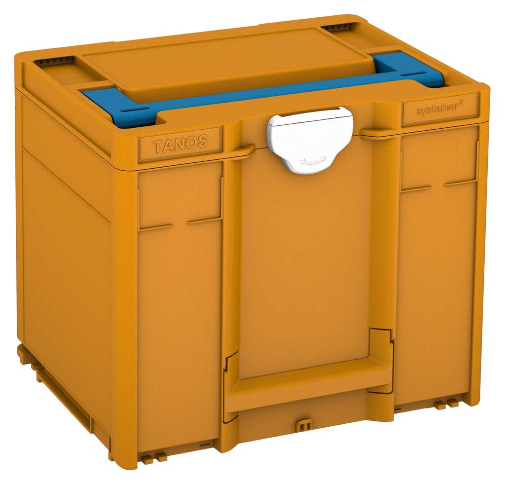 Systainer³ M 337, Daffodil Yellow with Sky Blue lid handle and White catches