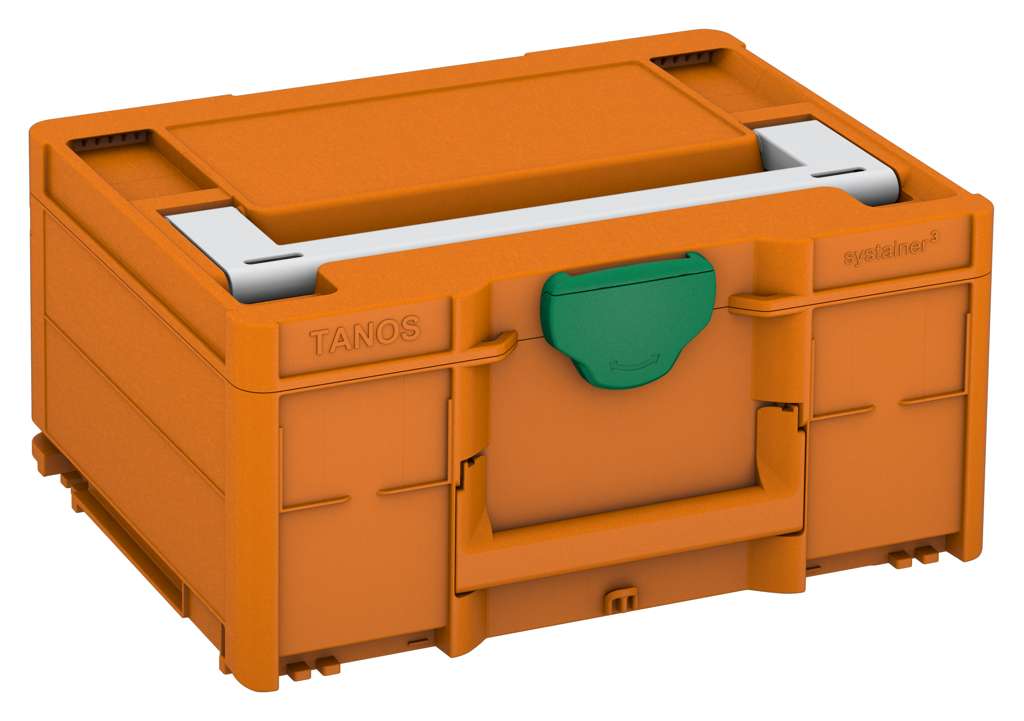 Systainer³ M 187, Deep Orange with Light Grey lid handle and Signal Green catches