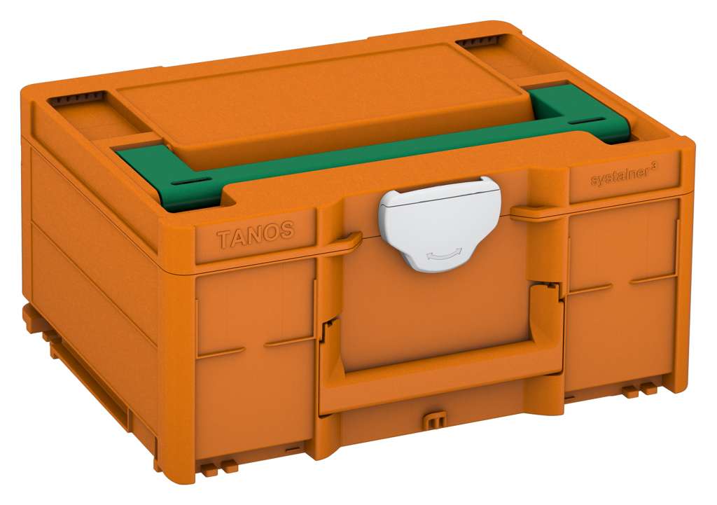 Systainer³ M 187, Deep Orange with Signal Green lid handle and Light Grey catches