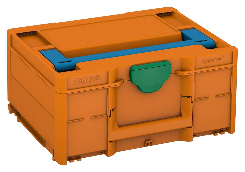 Systainer³ M 187, Deep Orange with Sky Blue lid handle and Signal Green catches