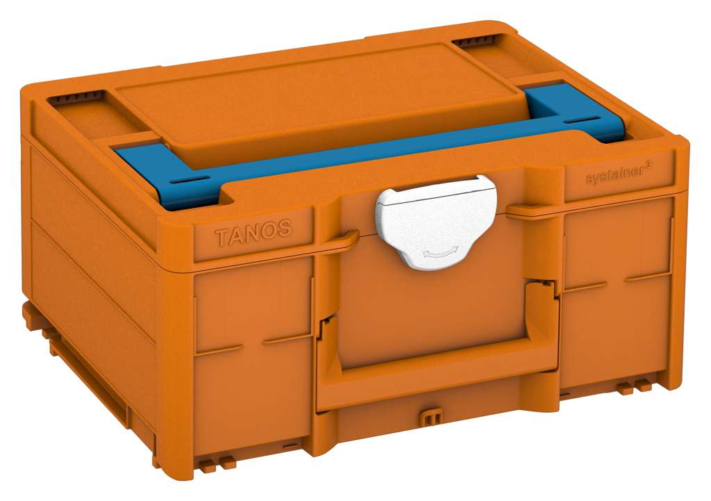 Systainer³ M 187, Deep Orange with Sky Blue lid handle and White catches