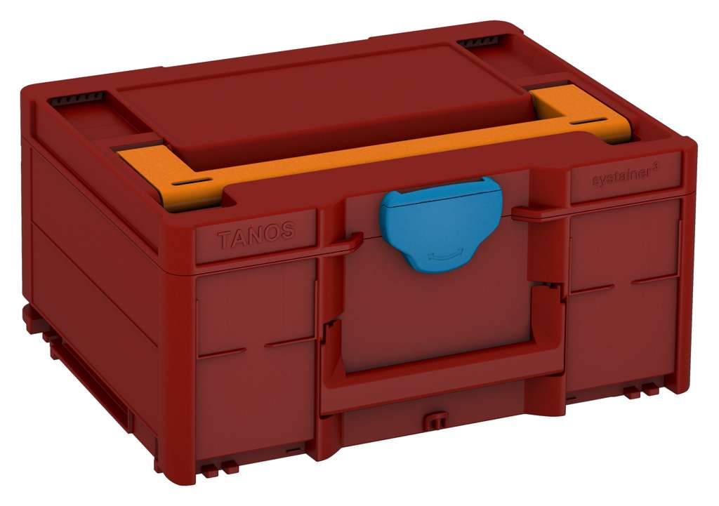 Systainer³ M 187, Carmine Red with Deep Orange lid handle and Sky Blue catches