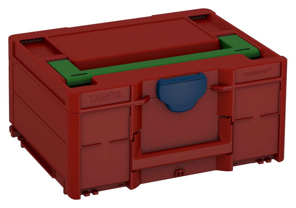 Systainer³ M 187, Carmine Red with Emerald Green lid handle and Sapphire Blue catches