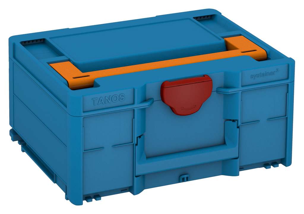 Systainer³ M 187, Sky Blue with Deep Orange lid handle and Carmine Red catches