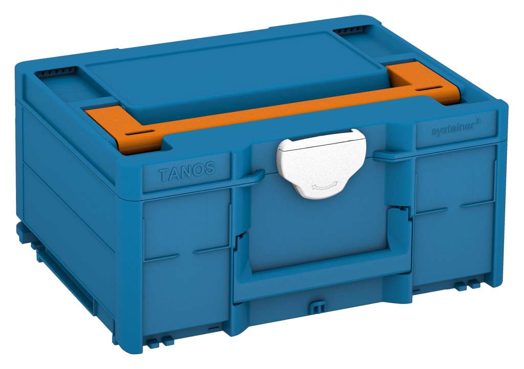 Systainer³ M 187, Sky Blue with Deep Orange lid handle and White catches