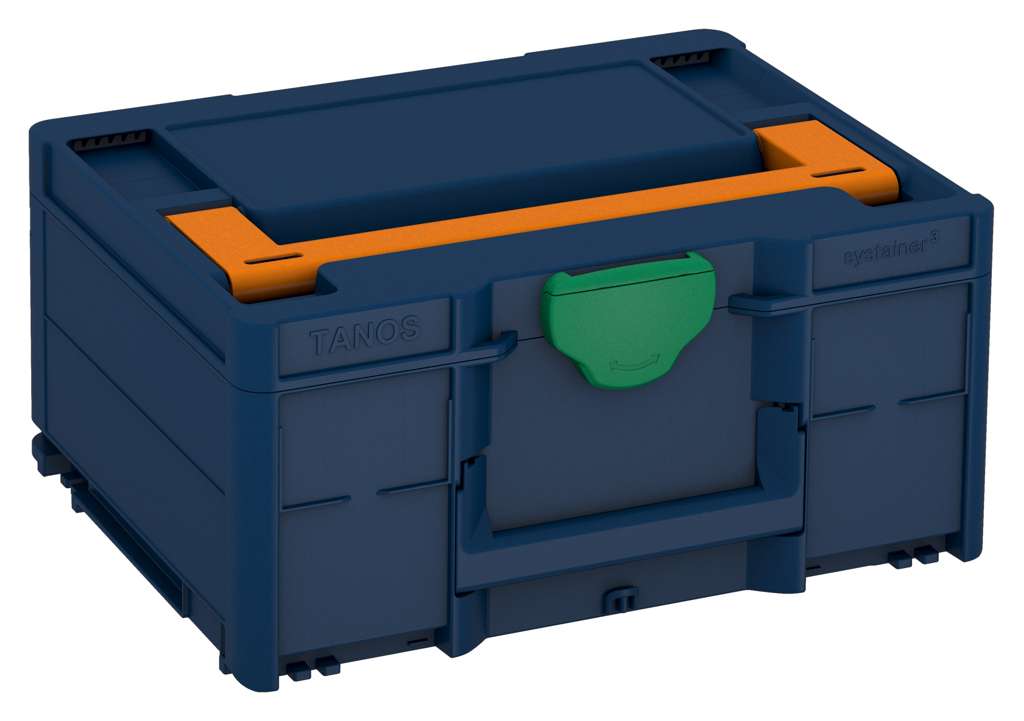 Systainer³ M 187, Sapphire Blue with Deep Orange lid handle and Signal Green catches