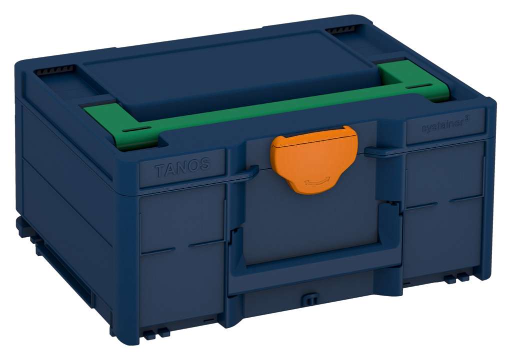 Systainer³ M 187, Sapphire Blue with Signal Green lid handle and Deep Orange catches